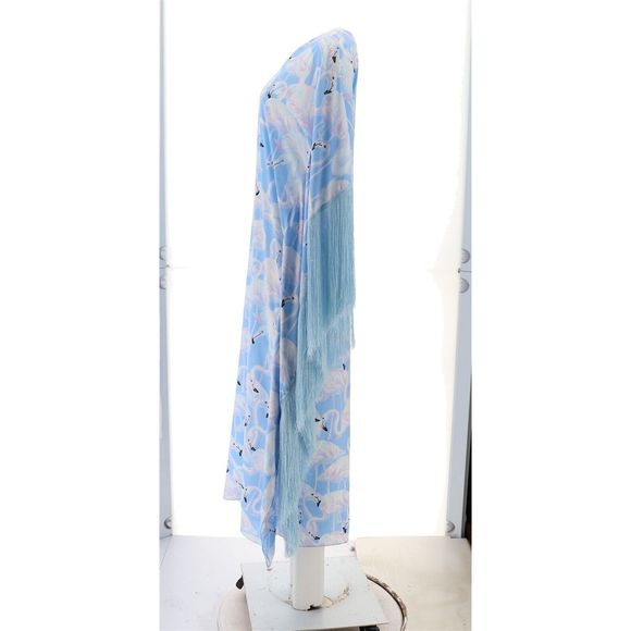 Patricia Altschul Flamingo-Print Fringe Caftan Periwinkle 7479084 - Picture 3 of 8